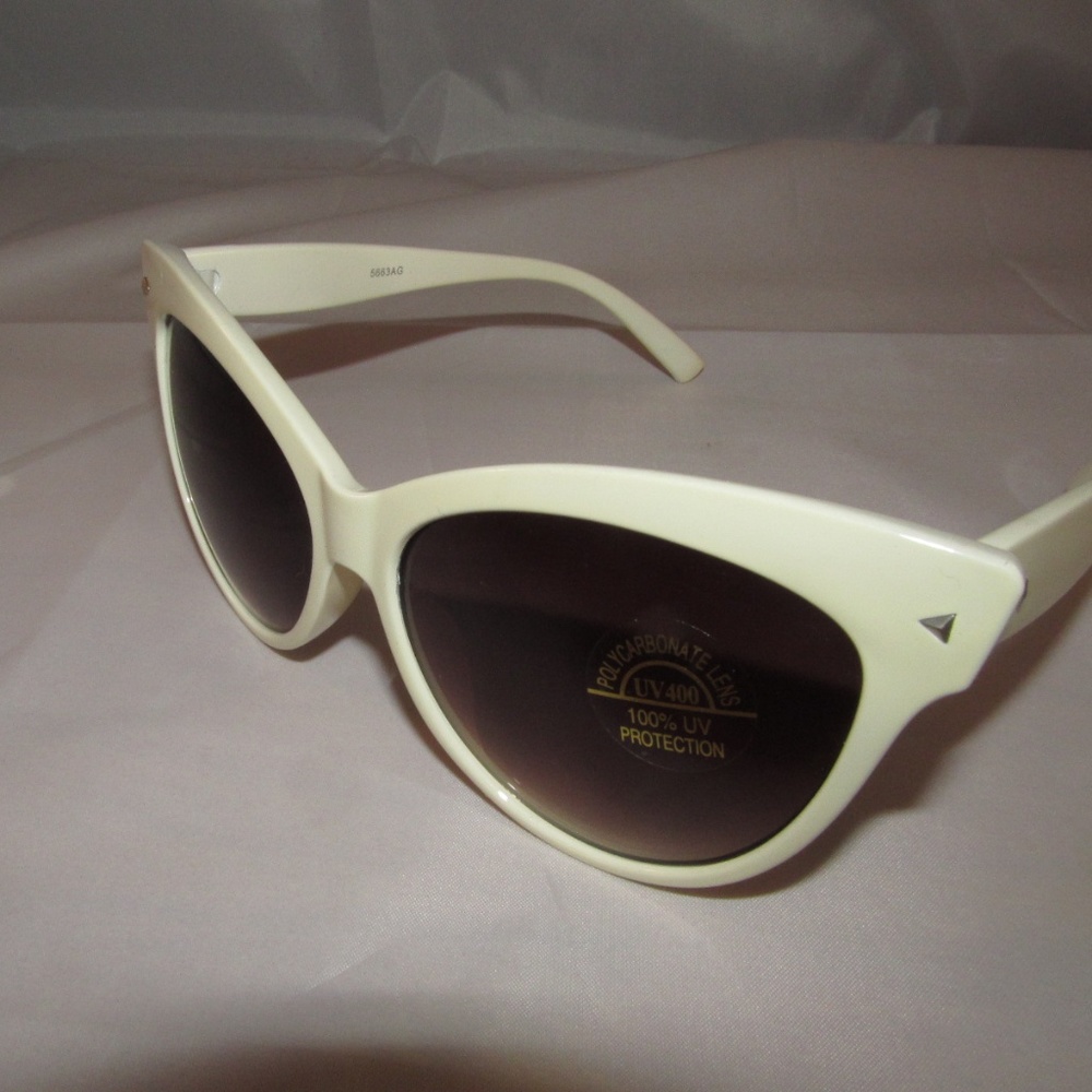 Cat Eye Ladies Sunglasses White UV 400 Brown Lens - Picture 3 of 5